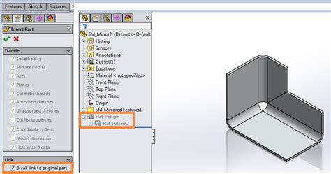 unable to mirror sheet metal part in solidworks 2019|solidworks create mirrored part.